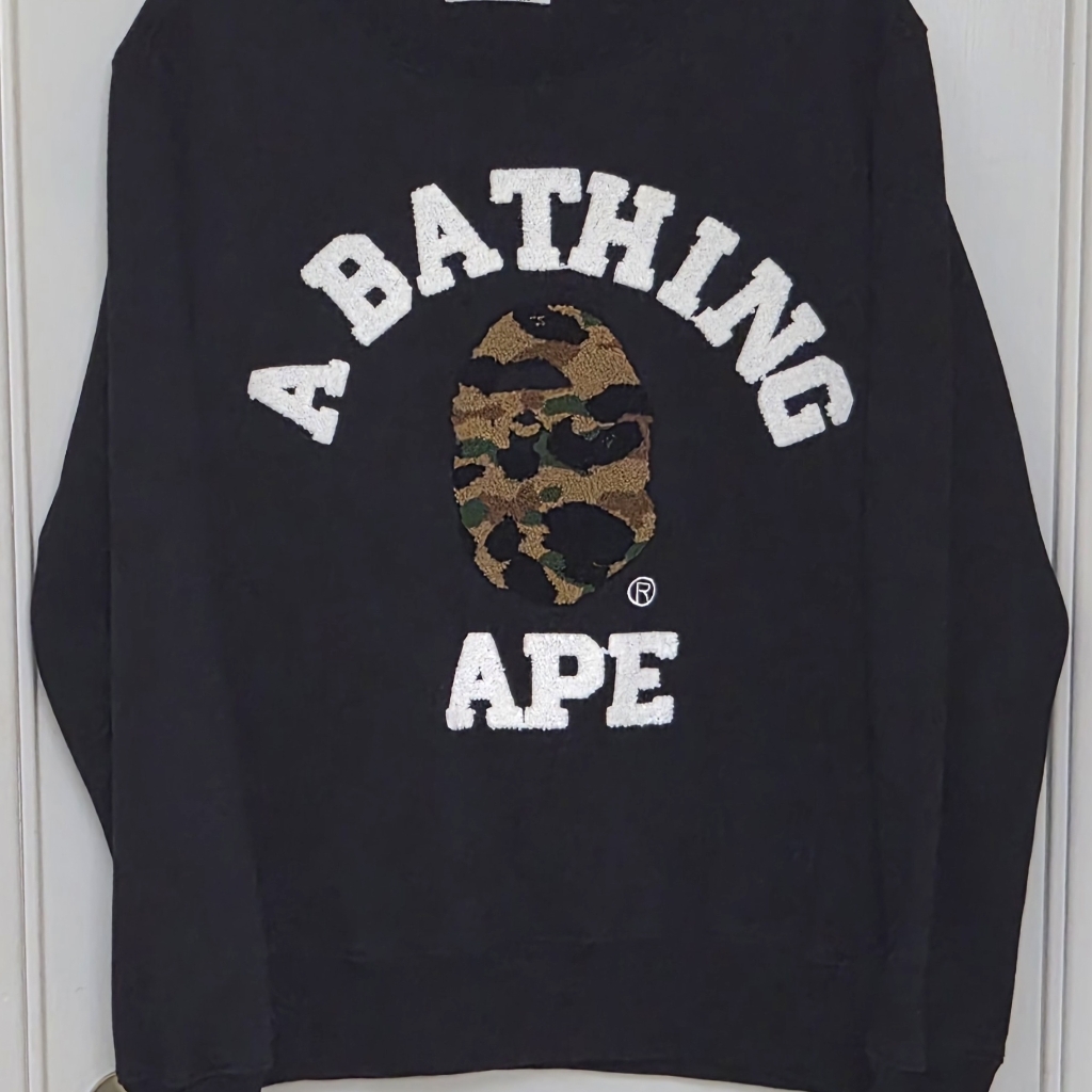 A Bathing Ape Bape 1st Camo Crewneck Sweatshirt, Black/Camo, Mens Xl, Like New!